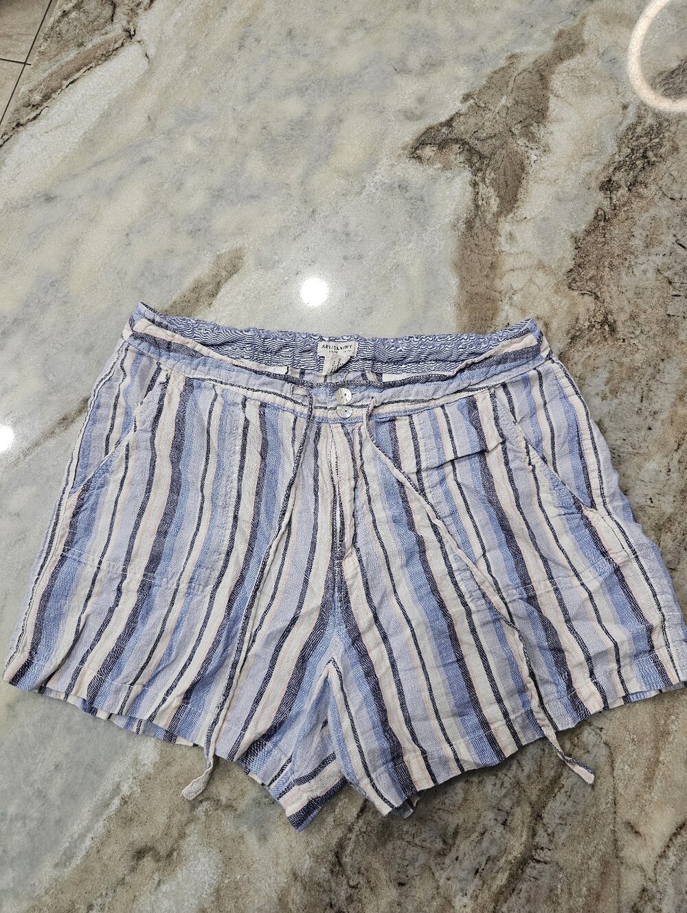 Artisan NY 100% Linen Striped Shorts Size 12 Coastal Summer